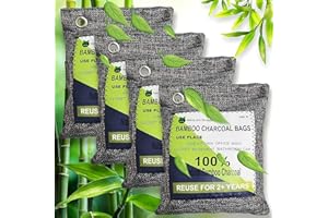 RUN HELIX Bamboo Air Purifying Bags, activated charcoal odour absorber, odour eliminator, shoe deodorizer, Used for Home, Car, Closet, Pet, Fridge, Smoke Room Deodorizer （4x200g）
