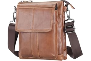 BAIGIO Leather Man Bag Men's Genuine Leather Shoulder Bags Retro Crossbody Bags for Men Brown Messenger Bag Casual Travel Bag for Phone Wallet Keys Passport Glasses