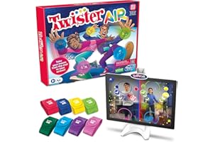 Hasbro Gaming Le Jeu Twister Air Comprend 4 Bracelets Twister Air, 4 Bandes de Cheville Twister Air, Un Support pour Appareil avec Clip, Base et Poteau, et des règles de Jeu pour Les Enfants de 8 Ans