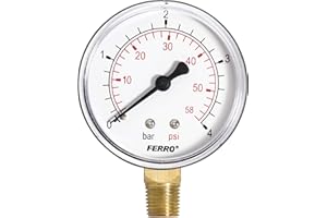 HYDROBIL Vertical Hydraulic Pressure Gauge, 63mm Diameter, 1/4" BSP Thread - Max. Pressure 4 Bar, Max. Temp. 100°C, Perfect for Industrial Water & Gas Monitoring, Accurate & Durable
