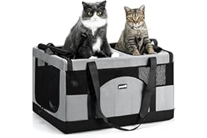Pecute Trasportino per gatti a doppio scomparto, borsa per il trasporto di gatti ultra stabile, borsa da viaggio traspirante per gatti, traslochi e visite dal veterinario, Grigio