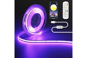 OULARA USB RGB Ruban LED COB 5V 2m, 1200LEDs Couleur Changement Bande Lumière, Multicolore Flexible LED Light avec Bluetooth App Contrôle pour Télévision, Chambre à Coucher, Fête, DIY Décoration