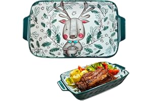 BOCGUY Lot de 2 plats à gratin rectangulaires en céramique de 23 x 13 cm avec poignée, pour lasagnes, tiramisu et cocottes