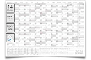 ‎KALENDEROUTLET Kalenderoutlet Din A1 Jahresplaner Kalender 2025 mit 14 Monaten Übersicht Jahresplaner grau Format: 84,0x59,0cm Wandplaner, Jahreskalender, Kalender 2025 - deutsche Sprache