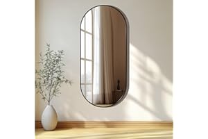 Navaris Specchio da Parete Moderno - Specchio Lungo Ovale Verticale o Orizzontale - per Bagno Camera da Letto Soggiorno e Ingresso - 108 x 50 cm - Decorativo con Cornice Nera