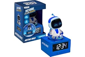 Paladone Astro Bot Icon Digital väckarklocka med tap-to-snooze-funktion och nattlampa, 17 cm batteridriven för barn och spelare