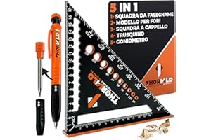 THORVALD Squadra da Falegname MULTIFUNZIONE 180 mm [+PORTA MINE +ISTRUZIONI] Metallo Righello Trusquino Goniometro Angoli 45-90°/Attrezzi da Lavoro/Guida per Tracciatura Falegnameria Utensili