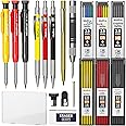 Nicpro 18 Pack Carpenter Pencil Set with Sharpener, Mechanical Carpenter Pencils with 60 Refill, Automatic Center Puncha and Carbide Scribe Tool, Heavy Duty Construction Pencil for Architect-With Case