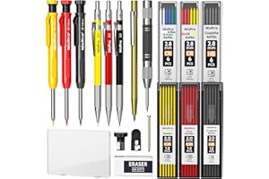 Nicpro 18 pièces Crayon Chantier avec Taille Crayon, Porte Mines avec 60 Recharges, Poinçon Central Automatique et Outil de Traçage Carbure, Crayons Charpentier de Construction pour Architecte