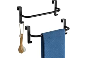 SAYAYO Portasciugamani Cucina Nero con 2 Ganci, Porta Strofinacci da Cucina, Appendiabiti da Porta per Armadio, Cassetto, Bagno, Senza Forare, Antiscivolo, 2 Pezzi, 29CM