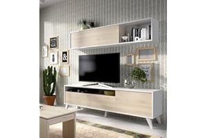 Dmora - Parete attrezzata Tambo, Composizione soggiorno, Mobile salotto multiuso, Armadio porta TV, 180x41 h180 cm, Bianco e Rovere
