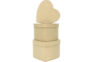 Décopatch BTS903O - Un lot de 3 supports en papier brun mâché, Boites cœurs (14x14x8 cm - 16x16x10 cm et 18x18x11 cm)