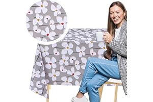 KP HOME Grey PVC Table Cloth Wipe Clean Tablecloth in Big Flowers Print - Rectangular 78.7"x 55.1" - 200x140 cm Plastic Table Cover with Floral Glitter Effect Oilcloth Wipeable and Waterproof Outdoor