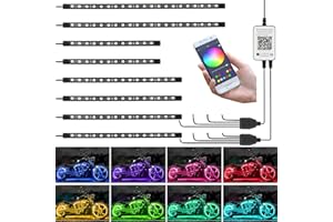 Kairiyard 8Pcs Kits de lumières LED pour Moto, Synchronisation Musicale APP Control 96 LEDs RGB Bandes LED IP67 Étanche Accent Glow Neon pour Harley Davidson Honda Kawasaki Suzuki Quad Caravane.