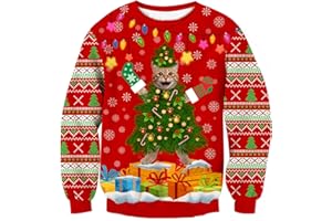 Fanient Brzydki sweter z nadrukiem 3D bluza graficzna świąteczny sweter pulower topy koszulka z długim rękawem dla kobiet mężczyzn