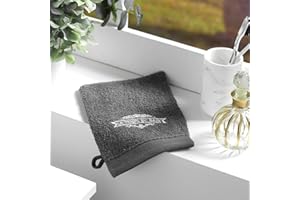 douceur d'Intérieur 2 Waschlappen, 15 x 21 cm, Frottee, Bestickt, Vintage, Anthrazit