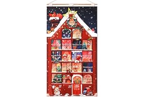 DPKOW Creatif Maison Calendrier de l'Avent à Remplir Soit Même, Tissu Calendrier de l'Avent Vide DIY Calendriers de Noël pour Cadeaux Déco, Reutilisable, Poche Grand, Maison Drôle Motif