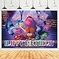 Cartoon Theme Happy Birthday Backdrop Photo Booth Background Banner, Large Fabric Party Supplies for Boys & Girls