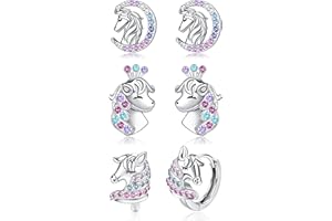 YADOCA 3 Paar 925 Sterling Silber Mädchen Ohrringe für Damen Kinder Hypoallergen Silber Creolen und Ohrstecker Set Kleine Knorpel Mehrfarbige Zirkonia Creolen Geschenk für Sie