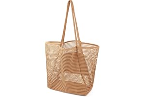 Tibroni Strandtasche Groß Beach Tote Bag Damen Shopper Handtaschen Faltbare Mesh Badetasche Netztasche Umhängetasche mit Reißverschluss Innentaschen, für Familie Strand Picknick Reise