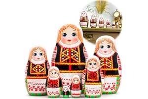 AEVVV Belarussian Nesting Dolls in Traditional Folk Dress 7 pcs - Matryoshka Dolls in Slavic Clothes with Ornaments - Russian Nesting Dolls