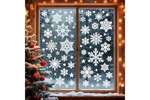 HRETVOI Pegatinas Navidad Ventanas Cristal Grandes Copos de Nieve, 160 Piezas Blanco Vinilos Navidad Escaparate Reutilizable, Adornos de Navideños para Ventanas con Estrellas, Adhesivos Navideñas Decoracion