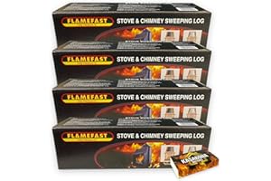 Flamefast Stove & Chimney Sweeping Log Fire Place Cleaner Remove Creosote Soot Tar Deposits – Includes KasaBona Safety Matches (4 Logs)