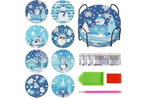 FYting 8 Stück Diamond Painting Untersetzer,Diamond Painting Erwachsene mit Untersetzer Halter,DIY Eis und Schneekönigreich Untersetzer,Weihnachtsmann, Elch, Pinguin, Schneemann, Weihnachten(Blau)