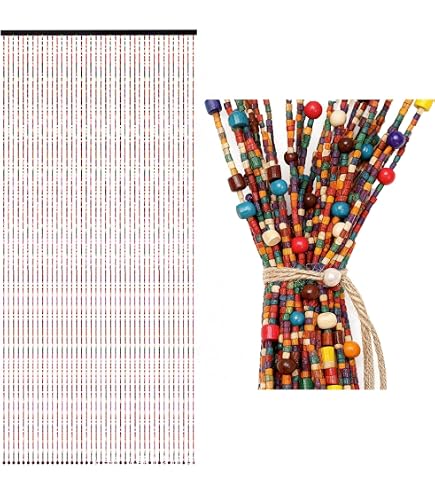 Rideau de porte en perles de bois coloré 90 x 200 cm Rideau de porte en perles de bois coloré 90 x 200 cm