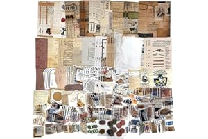 YUKIYI 260pcs Vintage Scrapbooking Stickers Pack Vintage Stickers DIY Retro Journaling Supplies Stickers Kit Scrapbook Paper Accessories Stationery Study Washi Paper Sticker D