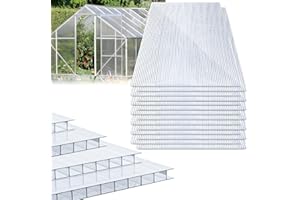 SWANEW - 14 placas alveolares de cámaras huecas de policarbonato, 60,5 x 121 cm, 4 mm, 10,25 m², placa alveolar doble para invernadero, placas de repuesto