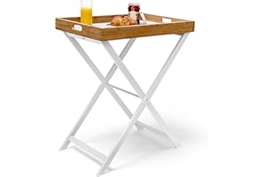 Relaxdays 10019176 Table d'appoint pliable bambou plateau amovible HxlxP: 72 x 60 x 40 cm Plateau de lit support table bout de canapé, blanc nature