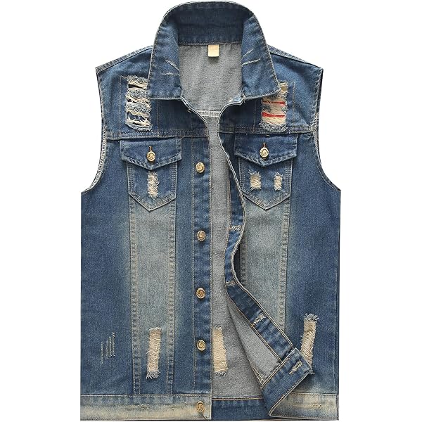 Gilet Jeans Vintage Délavé Pour Homme - Style Cargo Décontracté, Taille ~104cm