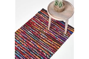HOMESCAPES Bohemisk stil folkmatta handvävd flerfärgad återvunnen fleece chindi halllöpare, 66 x 200 cm