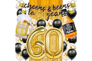 CEFANTY 60 Geburtstag Dekorationen für Männer, Happy 60 Geburtstag Dekorationen mit 40 Zoll Gold 60 Zahlenballons, Geburtstagsbanner, Latexballon, Fransenvorhänge und Folienballons