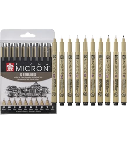 Yukama Sakura Pigma Art-Edition Set, 6 Pigma Micron Fineliner, Sortiert, Schwarz