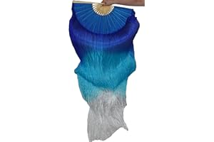 Tanzbekleidung & Accessories Schleierfächer Tanz Fächer Fächerschleier Seidenfächer Flügel Bauchtanz 1 Paar Blau-Türkis-Weiß