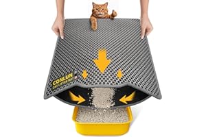 Conlun Cat Litter Mat 58 x 42 cm Honeycomb Pattern Double Layer Cat Litter Mat Urine and Waterproof Cat Mat Cat Litter Box Easy to Clean Non-Slip Floor Mat Grey 2317