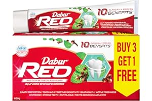 Dabur Red 600g (150g x 4, Pack of 4) Toothpaste - India's No.1 Ayurvedic Paste, Provides Protection Plaque Removal, Toothache, Yellow Teeth, Bad Breath-