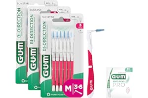 ‎GUM GUM BI-DIRECTION Zwei-Winkel-System Interdentalbürsten | 90 Grad Positionierung | Zahnreinigung und Plaque-Entfernung | 1.2mm, ISO 3 | Größe M |​ 3x6 Packung +1 Gratisprobe