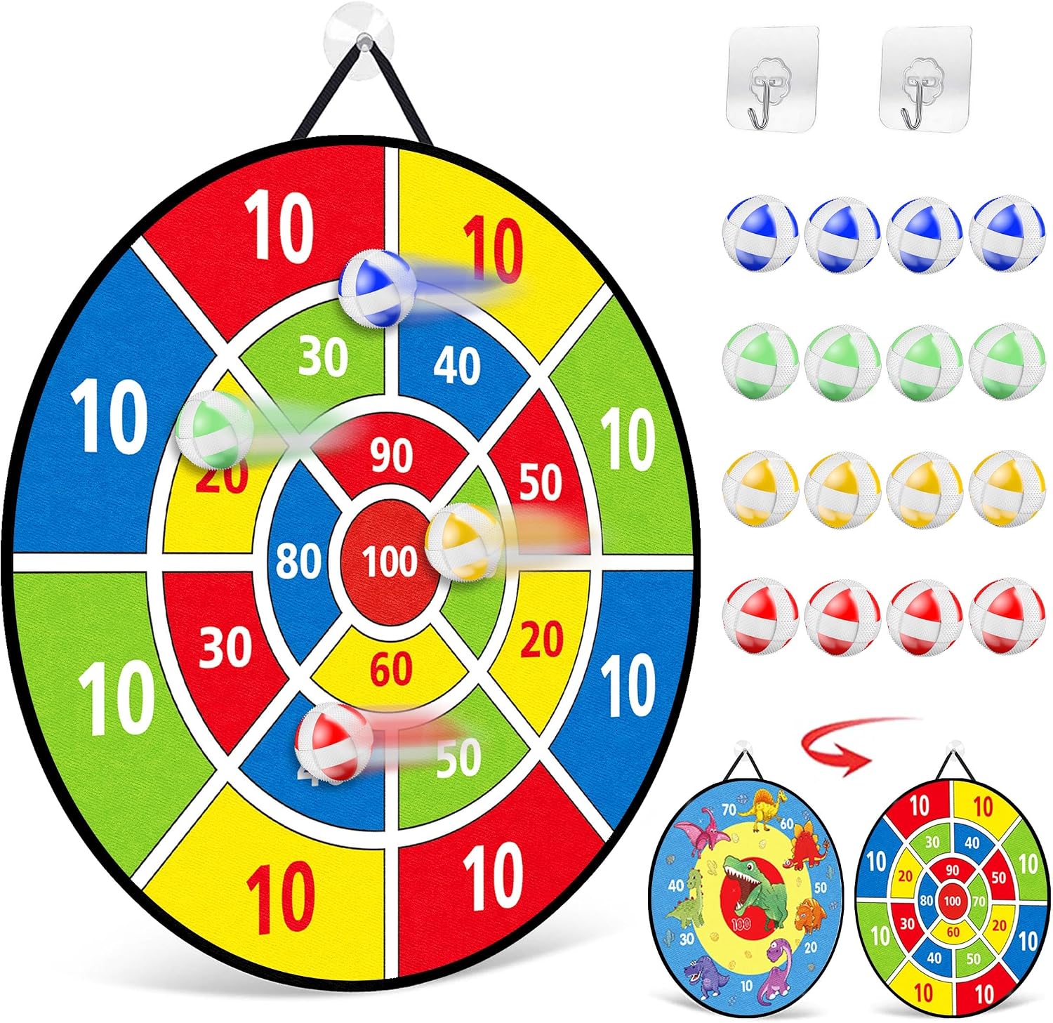 TOMYOU Toy Sports Tablero de Dardos de Doble Cara con Bolas Adhesivas, Juegos de Fiesta para Interiores y Exteriores, Agarre Firme Tablero De Dardos con Juego De Lanzamiento,66cm