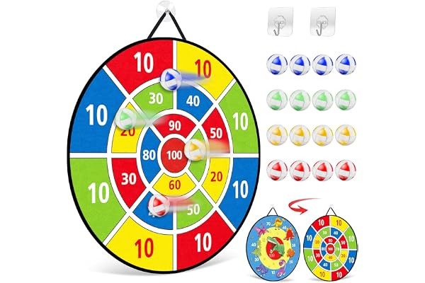 TOMYOU Cible de Fléchettes pour Enfants - 26 Pouces - Thème Planche de Fléchettes avec 16 Balles pour Enfants - Jouet de Société pour Enfants - Cadeau extérieur - Jeu d'intérieur - 66 cm