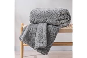 RECYCO Sherpa Fleece Throw Blanket 200x152cm, Soft Cozy Warm Fluffy Blankets Throws, Double-Sided Thick Jacquard Throw Blankets for Sofa Beds Couch Chair (Grey, Double Size Bed)