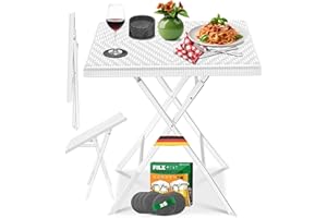 KESSER® Table de balcon pliable Résistante aux intempéries et UV En acier rotin Table extérieure avec 6 dessous de verre en feutre Charge maximale : 100 kg
