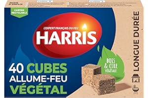HARRIS - 4° Cubes allume feu - 100% végétal - Sans odeur - Longue durée - Rapide et facile d'utilisation - Intérieur & Extérieur - Entreprise française - x40