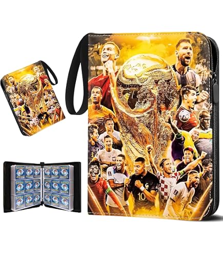 Greyoe Carte da calcio, 400 carte, in pelle PU, impermeabile, con chiusura lampo, per carte da calcio, carte sportive, carte da collezione, regalo per collezionisti (A