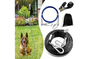 WATFOON Dog Runner for Yard, Dog Trolley Cable System Aerial Run Zip Line for Large Dogs, 100ft/ 50ft Heavy Dog Tie Out Cable with 10/15/25 ft Pet Leads Zipline for Camping Gear (100ft+15ft)