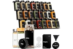 KIVY Gewürzregal mit Gläsern | inkl. 24 Gewürzgläser mit Etiketten - Verstellbar & passend für alle Schubladen - Gewürzgläser mit Regal - Gewürz Organizer Schublade