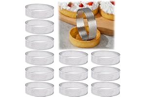 Keboyoe 12 Pièces Anneaux à Tartes Ronds avec Trous Cercle à Pâtisserie Cercle à Tarte Perforé en Acier Inoxydable Cercle Perforé Patisserie Moule à Tartes Pâtisseries pour Gâteaux en Mousse(8 CM)