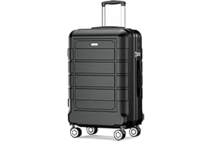 SHOWKOO Koffer Mittelgroß Hartschale Leicht Reisekoffer ABS+PC Erweiterbar Haltbar Trolley Handgepäck mit 4 Rollen und TSA Schloss, L -Schwarz